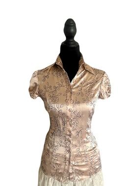 Vintage Bebe Satin Button-up Blouse